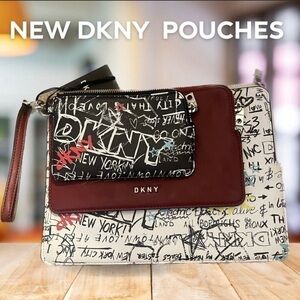 DKNY Ashlee Triple Pouch Graffiti Wristlet Pouch Set Of 3 - MSRP $128 RO12NH85